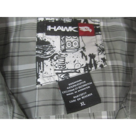Tony Hawk Shirt Mens XL Gray White Check Button Down Casual Short Sleeve - Picture 3 of 10